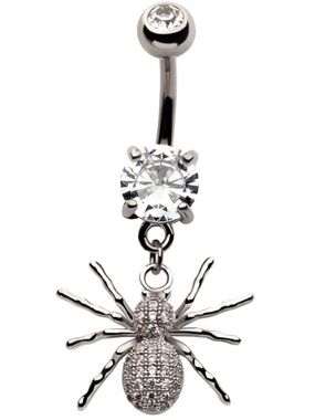 NEW Titanium Sparkling Spider Belly Button Ring - Silver